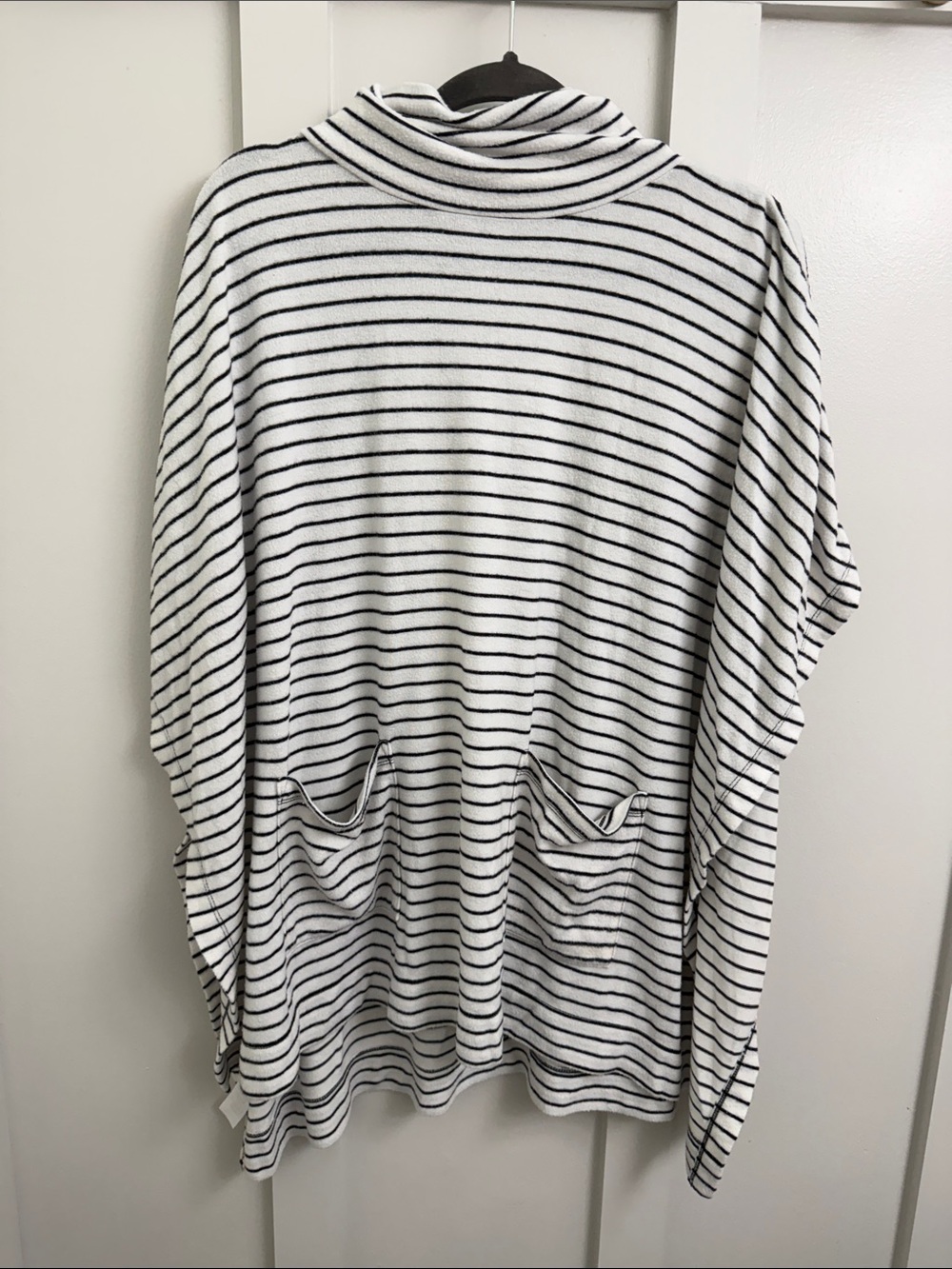Lou & Grey Black and White Striped Turtleneck Poncho